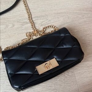 Aldo Black Quilted Shoulder Bag with Gold Chain